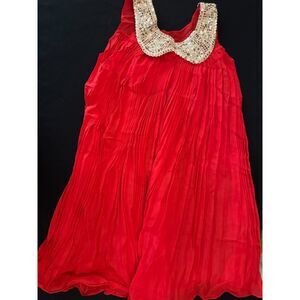 Red Sequin Collar Pleaded Dress RSC130  Size 130 or 6 (I)  NWT Boutique